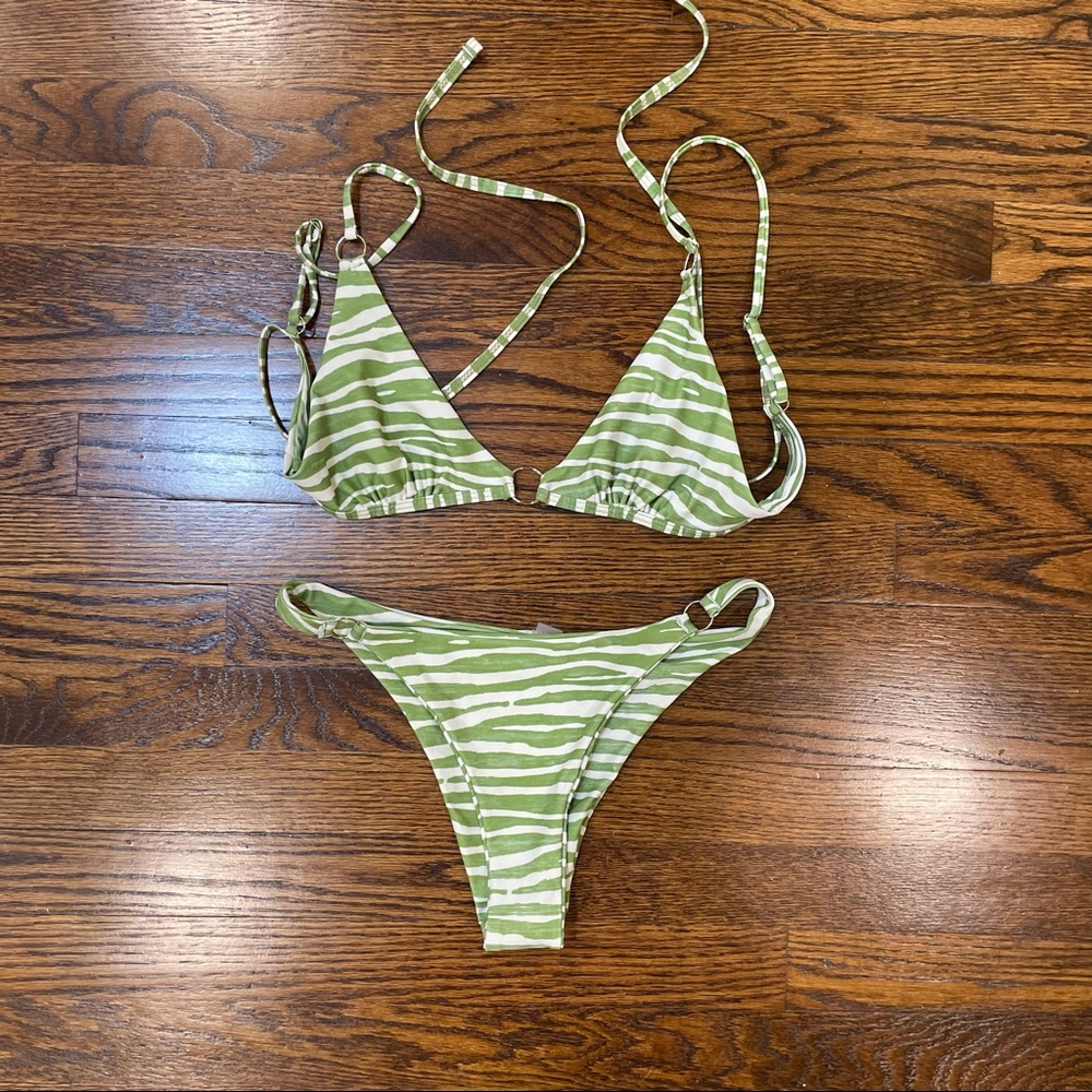 Green and white zebra bikini